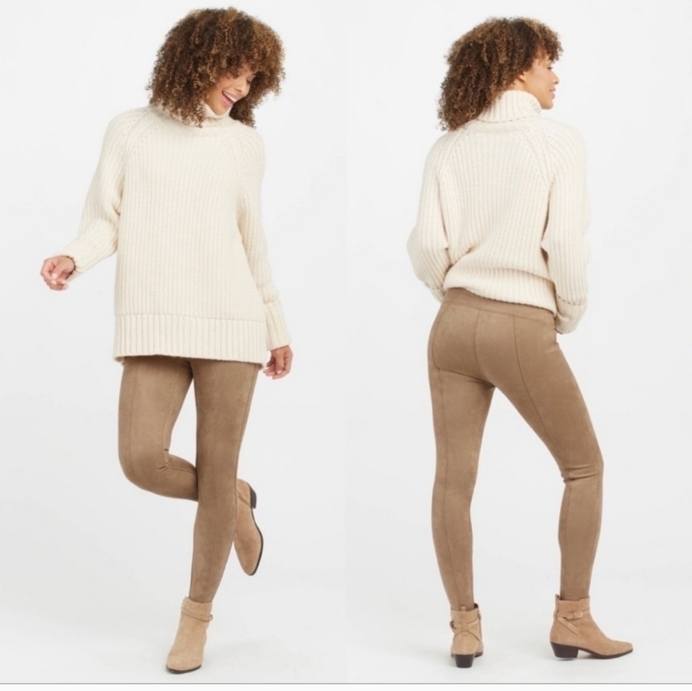 Spanx Faux Suede Front Seam Camel Tan Leggings